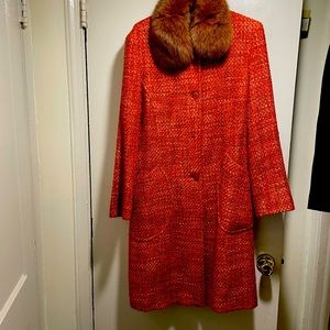 Nice fun faux fox collar tweed coat button down large front pockets